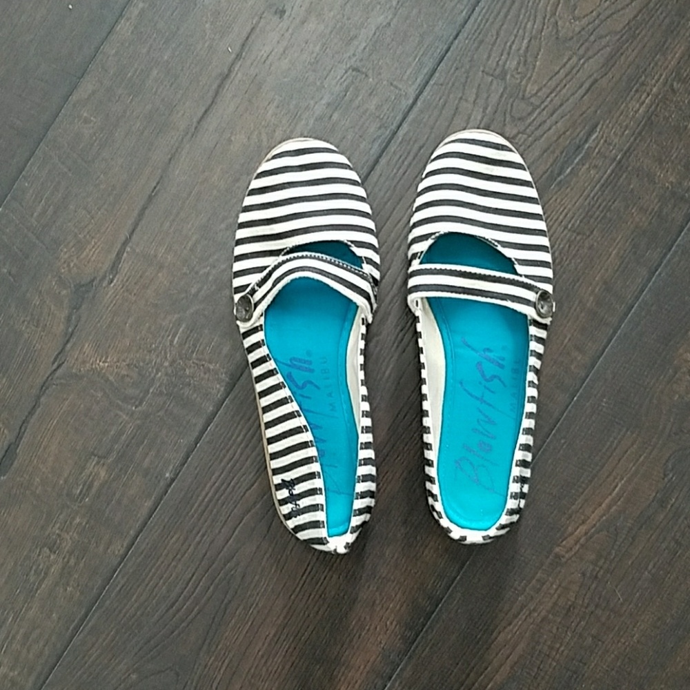 Blowfish white/navy striped Mary Jane flats